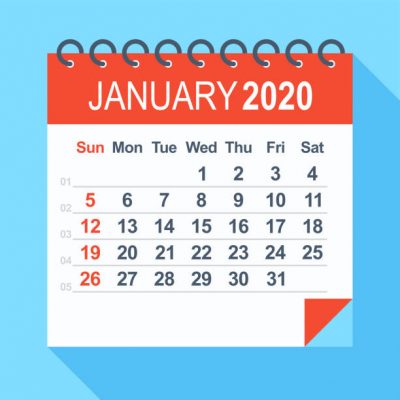 January 2020 - Calendar. Week starts from Sunday